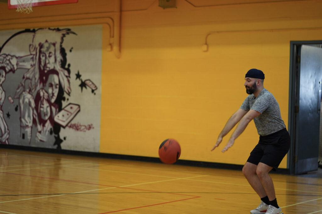 audience participant performs Body Maintenance as part of KinesTHESES, 2019