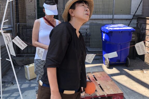 Stephanie Marshall and Sakiko Yamaoka perform in Step 2 as part of KinesTHESES, 2019