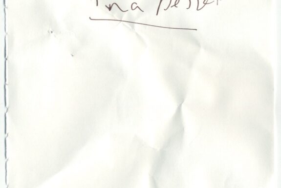 Notebook page from Step 2 with the words 'Two guys naked in a Passat' in fine ink
