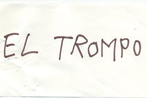 Notebook page from Step 2 with the words 'El Trompo' in thick black marker