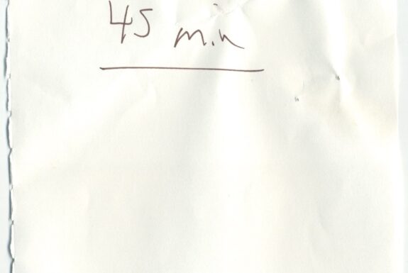 Notebook page from Step 2 with the words 'Burn 45 min' in fine black ink