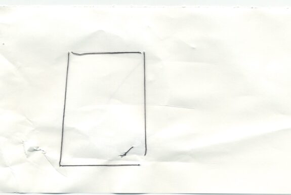 Notebook page from Step 2 with the outline of a square sewn in black thread