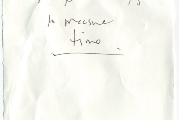Notebook page from Step 2 with the words 'Bascially you have two ropes and you are trying to measure time' in fine black ink