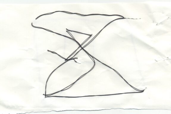 Notebook page from Step 2 (reverse side with black thread)
