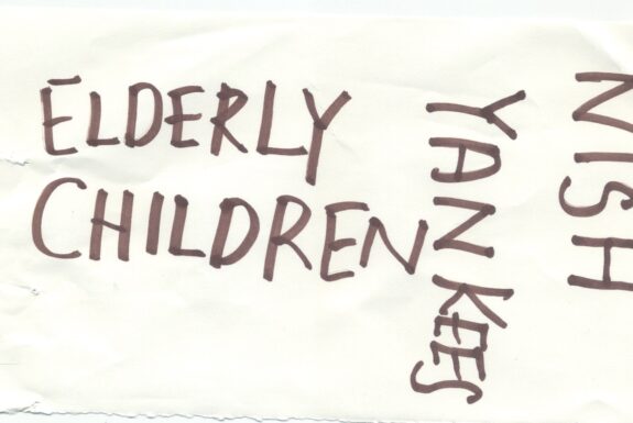Notebook page from Step 2 with the words 'Elderly children Yankees Nish' in thick black marker