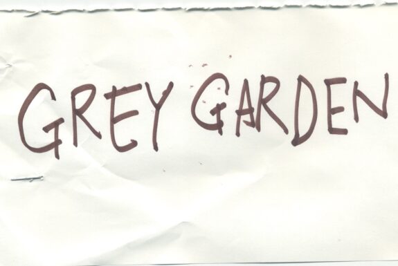 Notebook page from Step 2 with the words 'Grey garden' in thick black marker