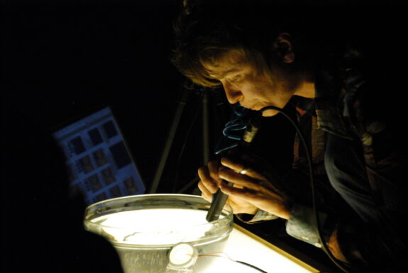 Sini Haapalinna performing KALEIDOSCOPOPSPECTACAL Live Cinematic Trans Flux at XPACE Cultural Centre