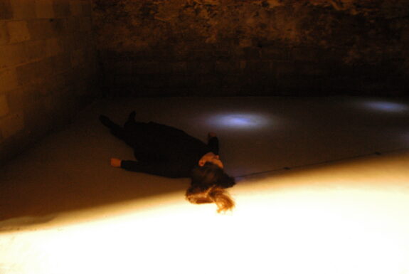Marilyn Arsem performing untitled at XPACE Cultural Centre