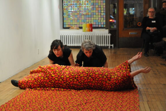 The TouVA Collective (Sylvie Tourangeau, Victoria Stanton, and Anne Bérubé) performing ‘The 7th Sense’ at Toronto Free Gallery.