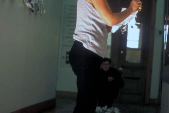 ARTIFACTS (Leena RAUDVEE & Pam PATTERSON) performing Passing at 401 Richmond St W courtyard stairwell