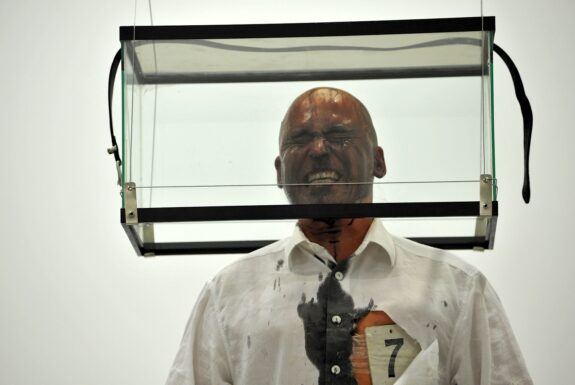 Helge Meyer performing Penumatic Vision: Cut at Mercer Union
