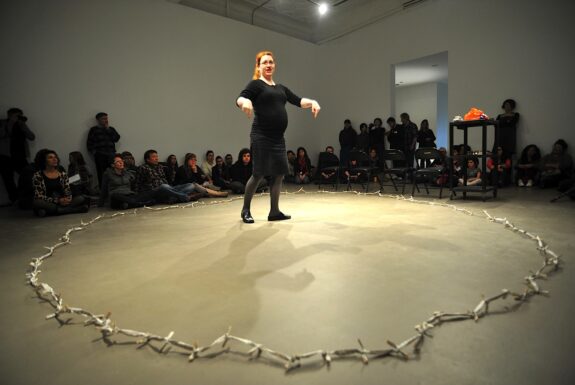 Jolanta Lapiak performing De-Hearingization at Mercer Union