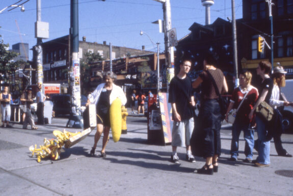 Anna Banana performing Interventionism at A Space Gallery