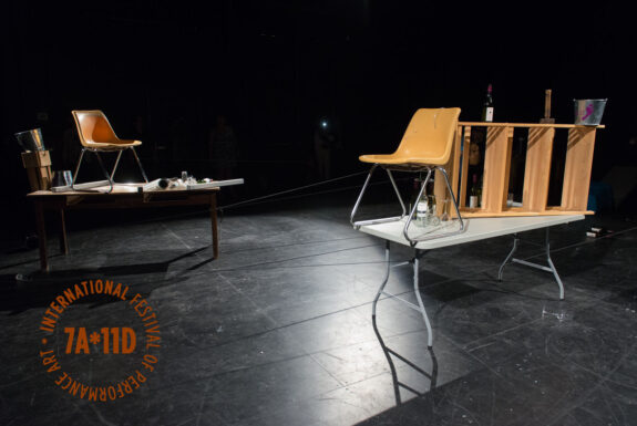 Dariusz Fodczuk performing publicly yet privately at the Theatre Centre