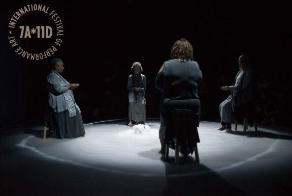 Sandra Vida with Lillian Allen, Anne-Marie Bénéteau and Cat Cayuga performing Vigil: Field of Crones at the Theatre Centre