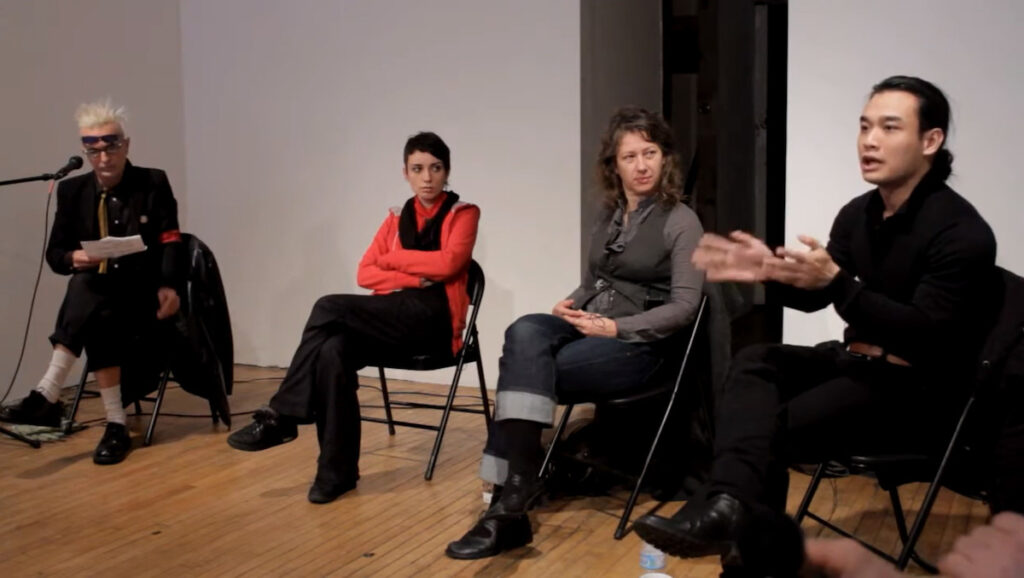 Moderator Istvan Kantor, Anna Kalwajtys, Sylvie Cotton, and Nyan Lin Htet at Performance Art Daily, October 27, 2012