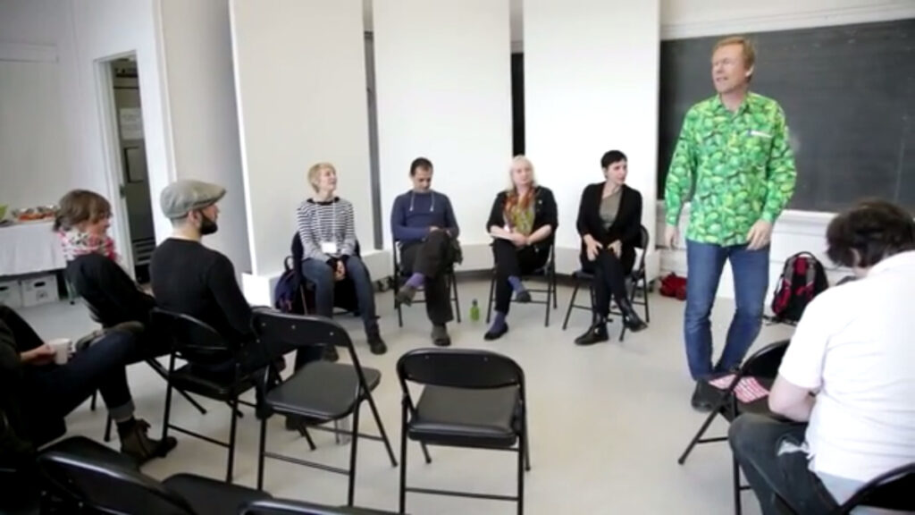 Andrée Weschler, Eduardo Oramas, moderator Tanya Mars, and Francesca Fini at Performance Art Daily - Uncomfortable physicalities artist panel, November 1 2014